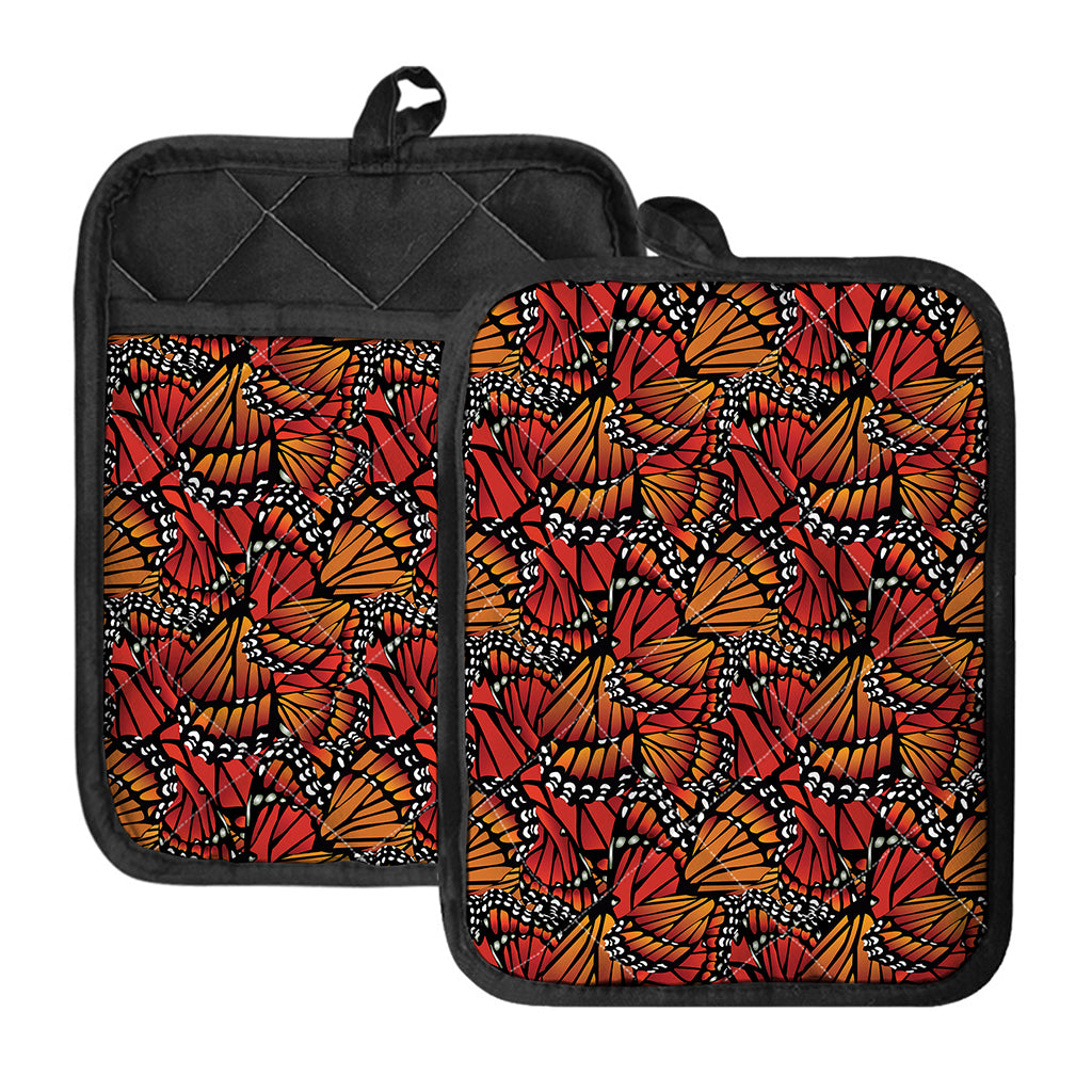 Orange Monarch Butterfly Wings Print Pot Holders With Pocket