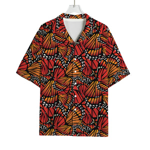 Orange Monarch Butterfly Wings Print Rayon Hawaiian Shirt