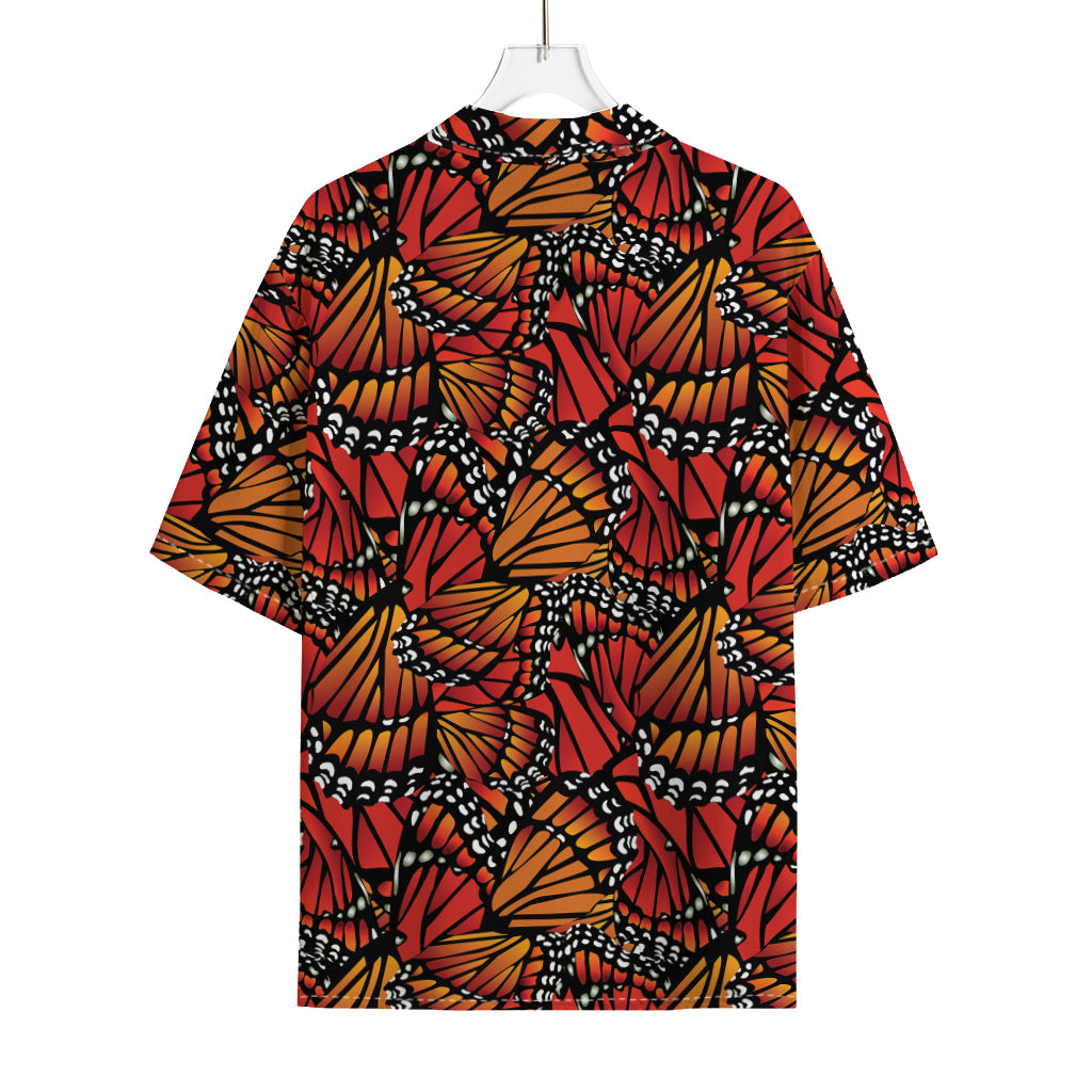 Orange Monarch Butterfly Wings Print Rayon Hawaiian Shirt