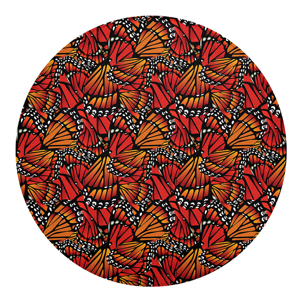 Orange Monarch Butterfly Wings Print Round Blanket