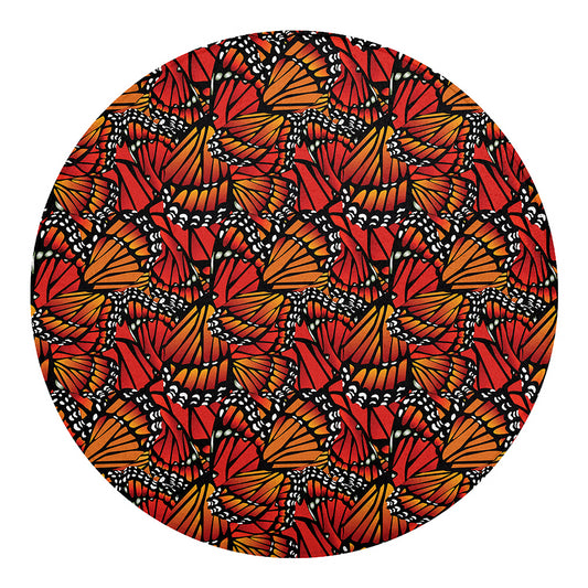 Orange Monarch Butterfly Wings Print Round Blanket