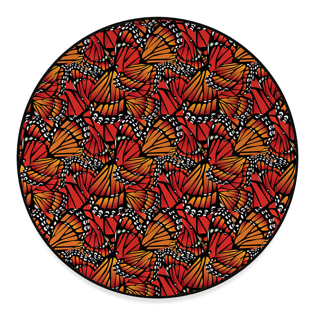 Orange Monarch Butterfly Wings Print Round Floor Mat