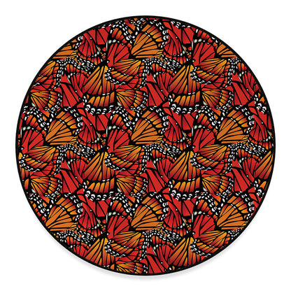 Orange Monarch Butterfly Wings Print Round Floor Mat