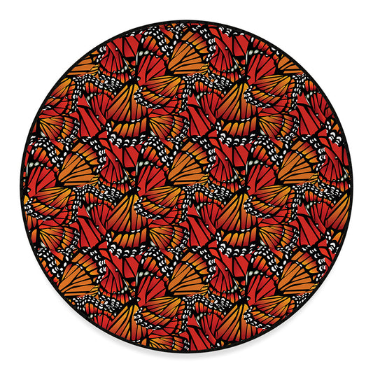 Orange Monarch Butterfly Wings Print Round Floor Mat