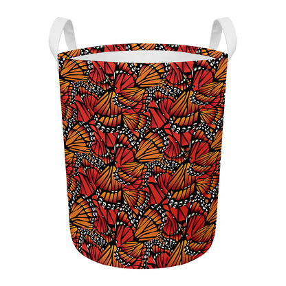 Orange Monarch Butterfly Wings Print Round Laundry Basket