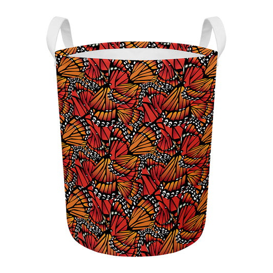 Orange Monarch Butterfly Wings Print Round Laundry Basket