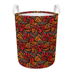 Orange Monarch Butterfly Wings Print Round Laundry Basket