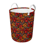 Orange Monarch Butterfly Wings Print Round Laundry Basket
