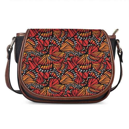 Orange Monarch Butterfly Wings Print Saddle Bag