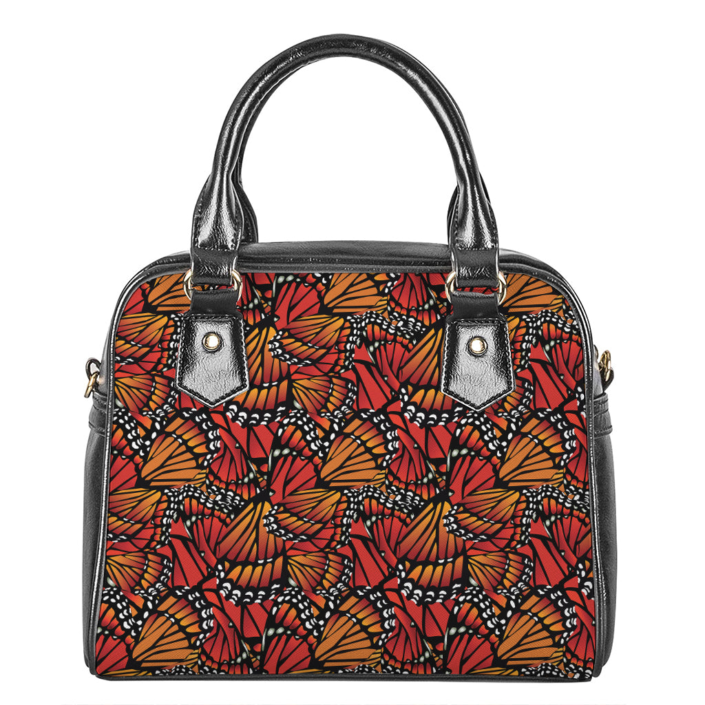 Orange Monarch Butterfly Wings Print Shoulder Handbag