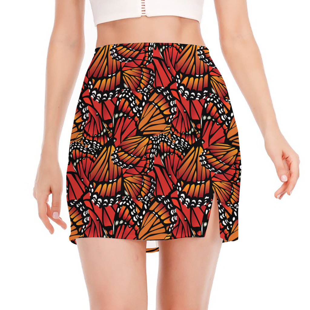 Orange Monarch Butterfly Wings Print Side Slit Mini Skirt