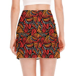 Orange Monarch Butterfly Wings Print Side Slit Mini Skirt