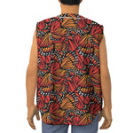 Orange Monarch Butterfly Wings Print Sleeveless Baseball Jersey