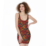 Orange Monarch Butterfly Wings Print Sleeveless Bodycon Dress