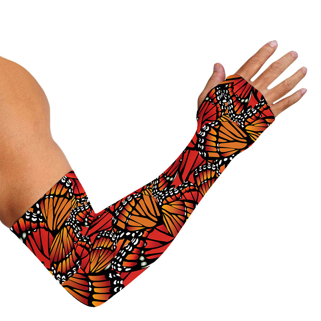 Orange Monarch Butterfly Wings Print Sun Protection Arm Sleeves