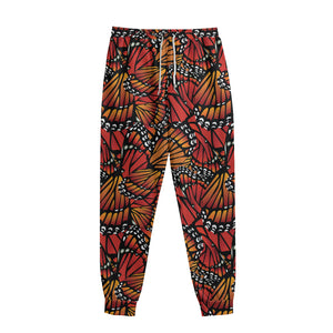 Orange Monarch Butterfly Wings Print Sweatpants