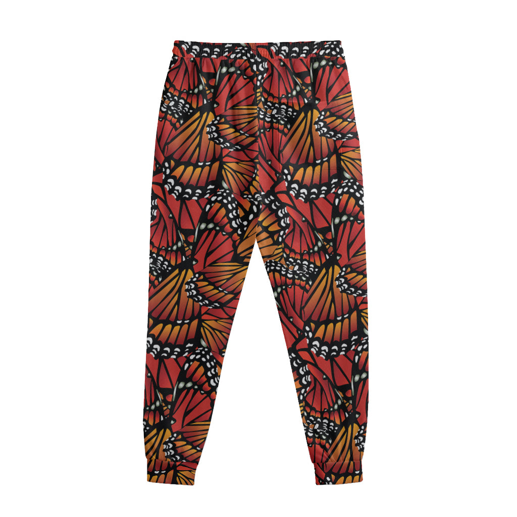 Orange Monarch Butterfly Wings Print Sweatpants