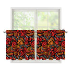 Orange Monarch Butterfly Wings Print Tier Curtains