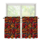 Orange Monarch Butterfly Wings Print Tier Curtains