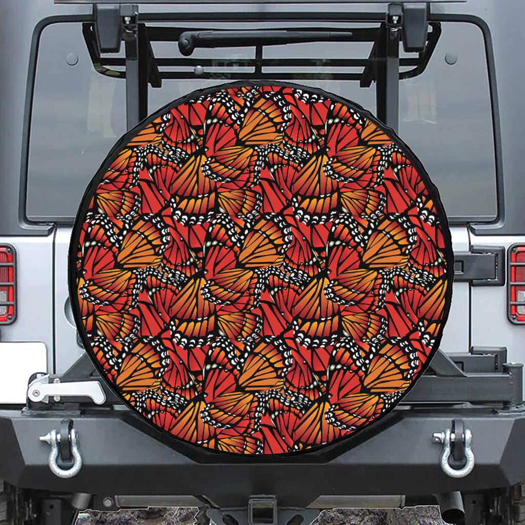 Orange Monarch Butterfly Wings Print Tire Cover