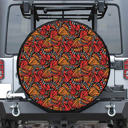 Orange Monarch Butterfly Wings Print Tire Cover