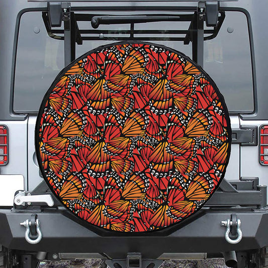 Orange Monarch Butterfly Wings Print Tire Cover