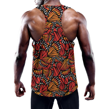 Orange Monarch Butterfly Wings Print Training Tank Top