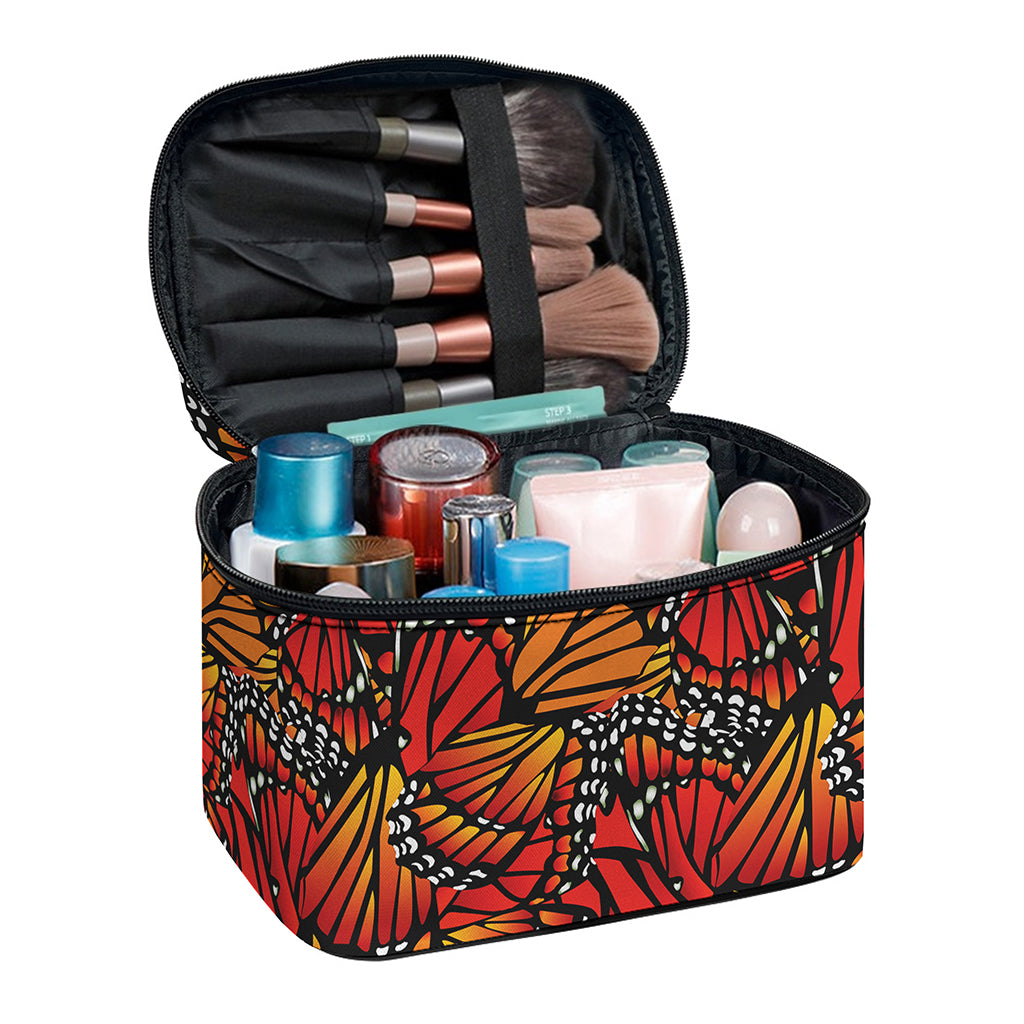 Orange Monarch Butterfly Wings Print Travel Makeup Bag