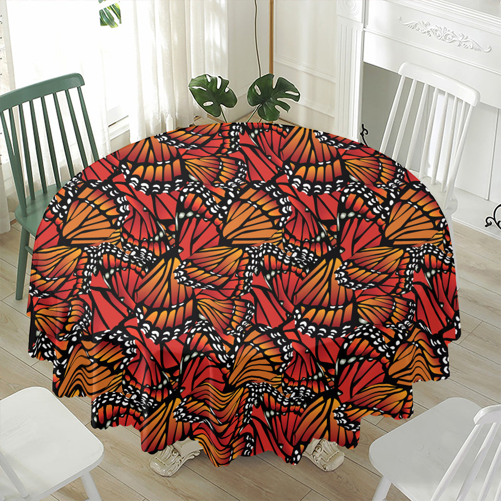 Orange Monarch Butterfly Wings Print Waterproof Round Tablecloth