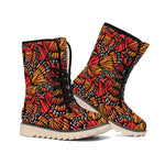 Orange Monarch Butterfly Wings Print Winter Boots
