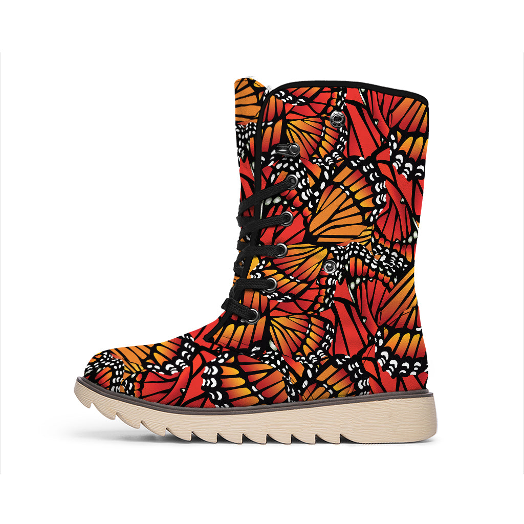Orange Monarch Butterfly Wings Print Winter Boots