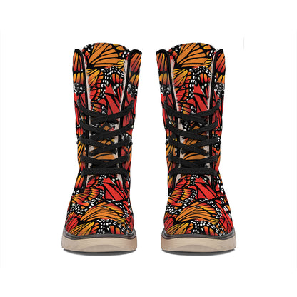 Orange Monarch Butterfly Wings Print Winter Boots