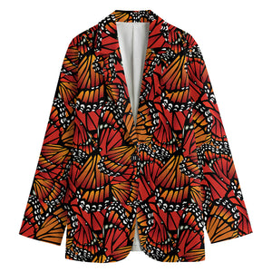 Orange Monarch Butterfly Wings Print Women's Blazer