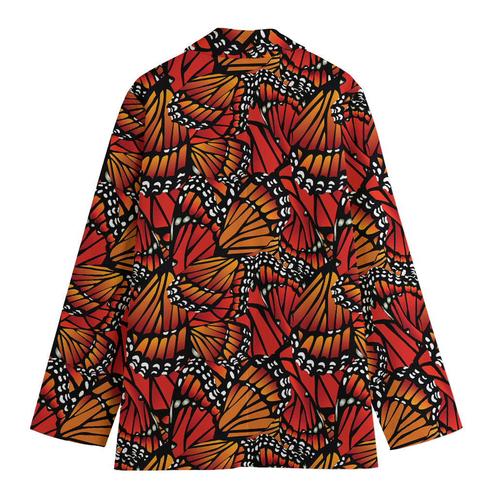 Orange Monarch Butterfly Wings Print Women's Blazer