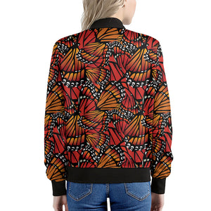 Orange Monarch Butterfly Wings Print Women's Bomber Jacket