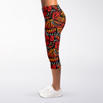 Orange Monarch Butterfly Wings Print Women's Capri Leggings