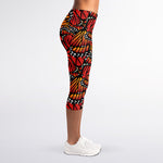 Orange Monarch Butterfly Wings Print Women's Capri Leggings
