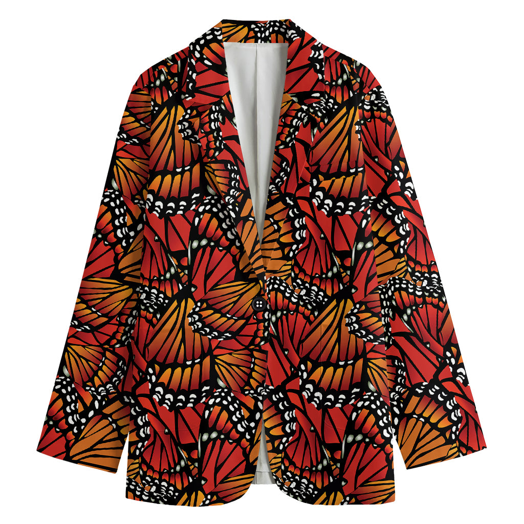 Orange Monarch Butterfly Wings Print Women's Cotton Blazer