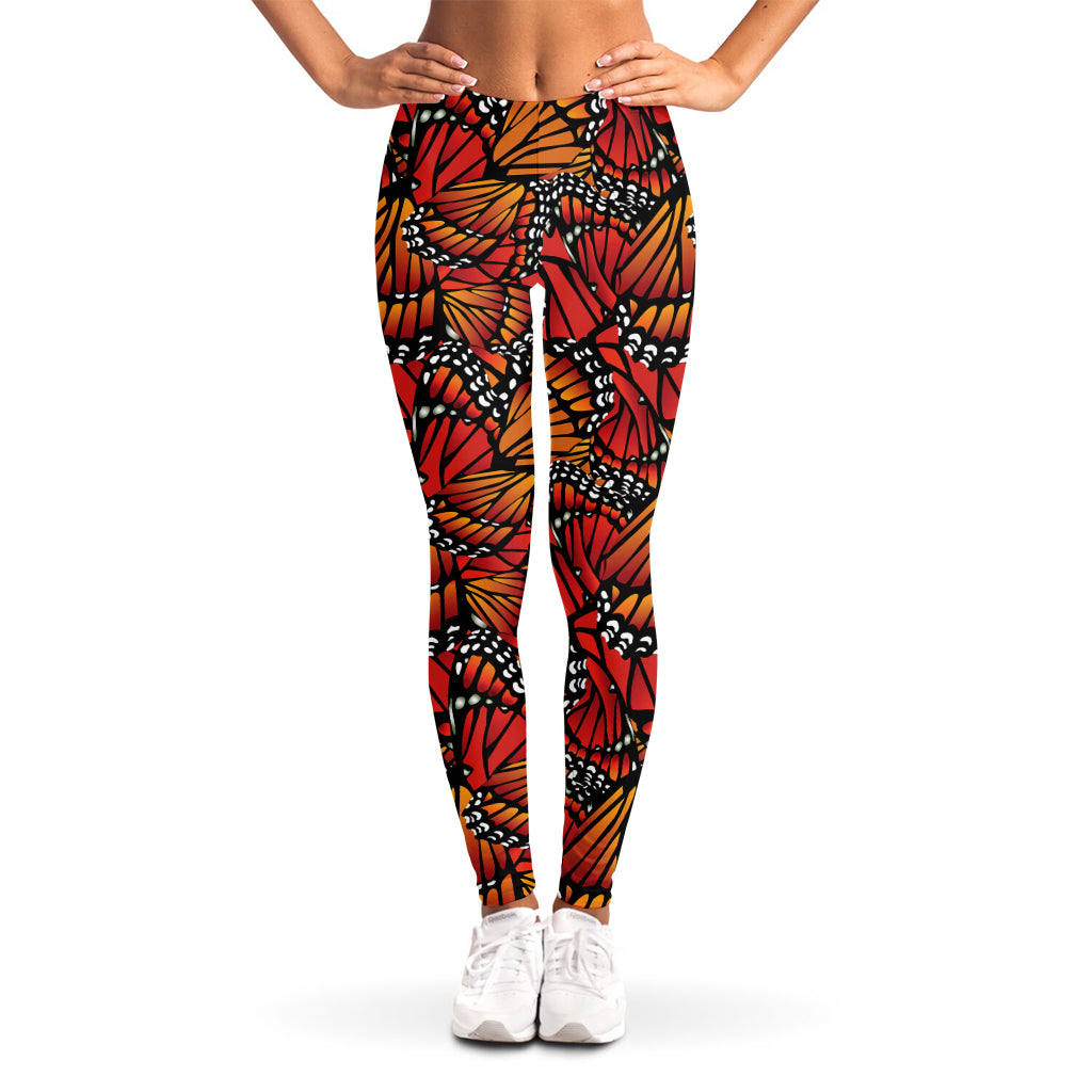 Orange Monarch Butterfly Wings Print Women's Leggings