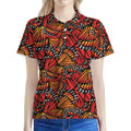 Orange Monarch Butterfly Wings Print Women's Polo Shirt