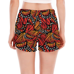 Orange Monarch Butterfly Wings Print Women's Split Running Shorts