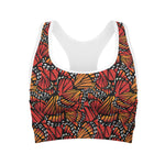 Orange Monarch Butterfly Wings Print Women's Sports Bra