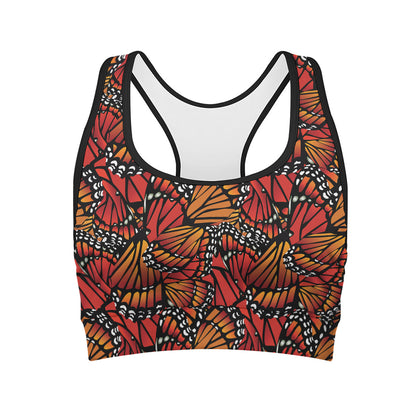 Orange Monarch Butterfly Wings Print Women's Sports Bra