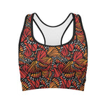 Orange Monarch Butterfly Wings Print Women's Sports Bra