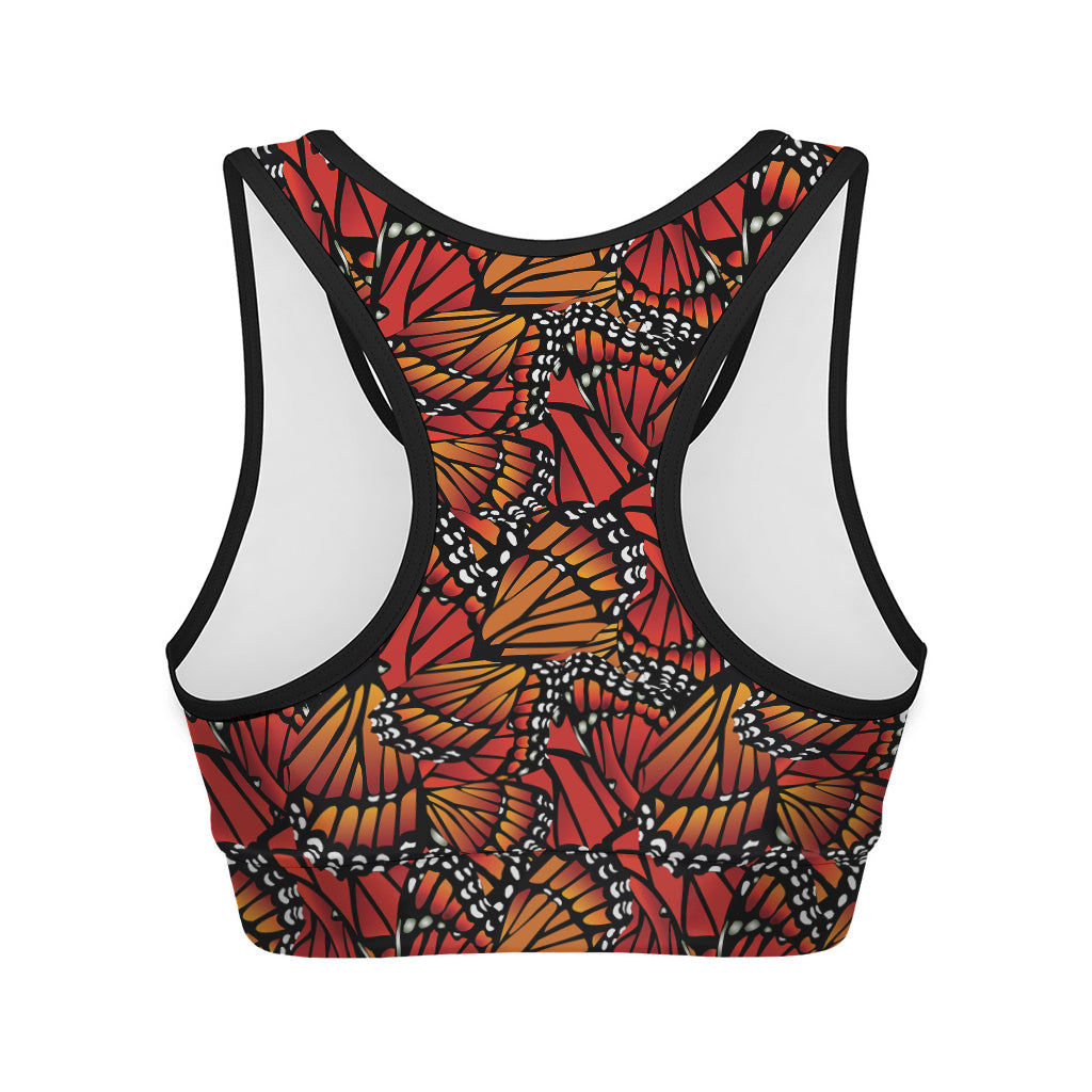 Orange Monarch Butterfly Wings Print Women's Sports Bra