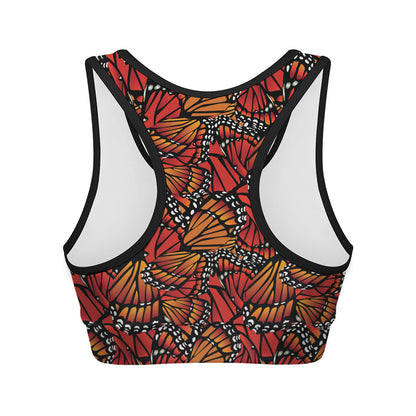 Orange Monarch Butterfly Wings Print Women's Sports Bra