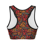 Orange Monarch Butterfly Wings Print Women's Sports Bra
