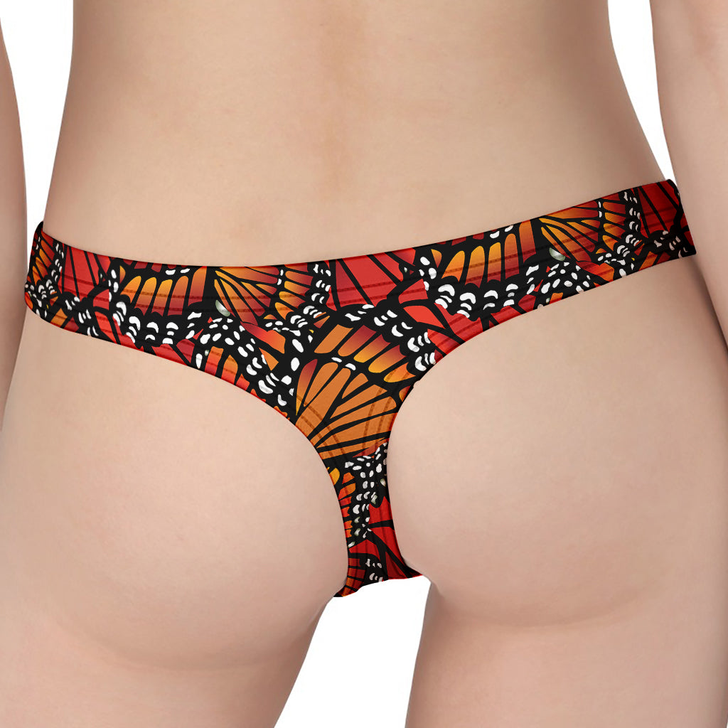 Orange Monarch Butterfly Wings Print Women's Thong