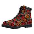 Orange Monarch Butterfly Wings Print Padded Collar Lace Up Boots