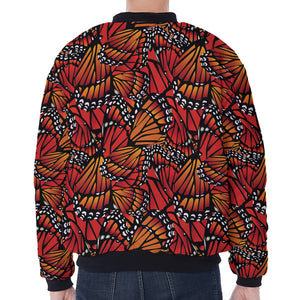 Orange Monarch Butterfly Wings Print Zip Sleeve Bomber Jacket